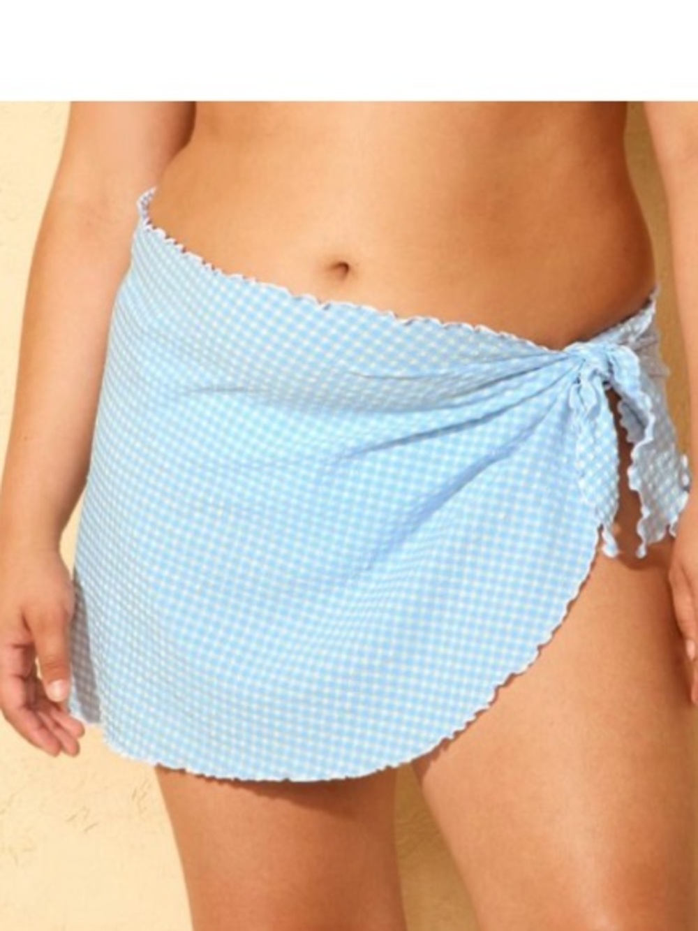 Wide‎ Fable Light Blue Gingham Tie-Side Swim Cover-Up Skirt - Picture 3 of 4